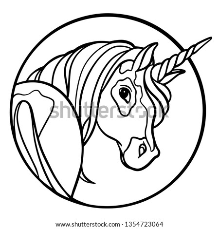 Beautiful unicorn. Magical animal. Black and white vector illustration for coloring book. Hand drawn fantasy horse.