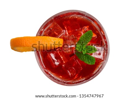 Red fresh drink with ice, grapefruit and mint isolated on white. Space for text or design.  
