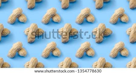 seamless pattern peanut in pastel blue background. Cooking concept. Top view, flat lay, copy space.