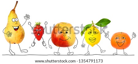 Healthy organic fruits 2, cartoon characters