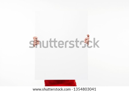 woman holding blank sign - white background - isolated - unrecognizable person