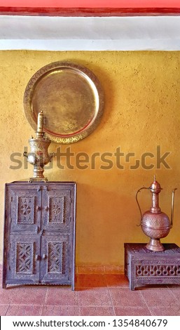 Corner of the objects of ancient Moroccan life produced by hand