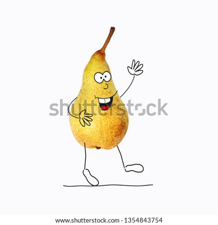Pear with cartoon characters