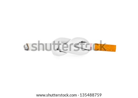 Cigarette with knot isolated on white background