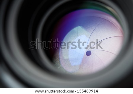 Closeup of photo camera lens background
