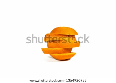Sliced orange slices, stacked isolated on a white background