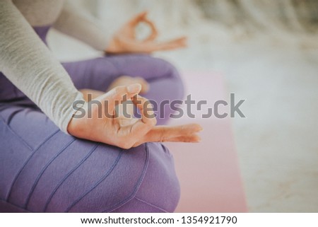 Close up hand of lotus pose yoga meditation for good healthy meditation, Good fitness by Yoga