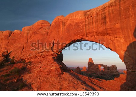 View through North Window to Turret Arch. Famous  Geological Feature . Arches national park. Utah. USA