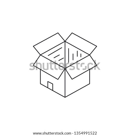 Open cardboard box linear icon. Parcel packing. Empty paper box. Carton package. Delivery service. Thin line illustration. Unpacking. Moving. Contour drawing. Isolated outline vector symbol