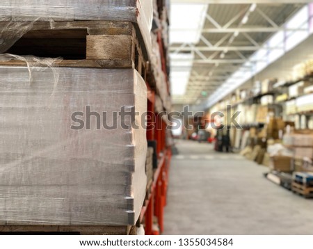 Warehouse, blurred photo with copy space to the right