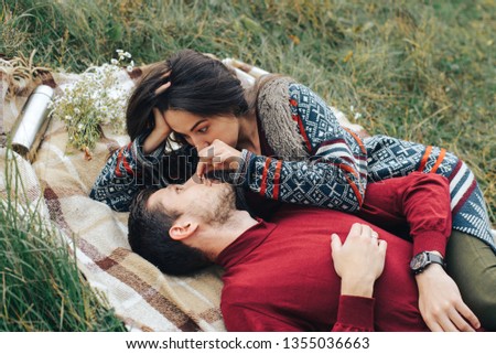 A young couple in love on picnic