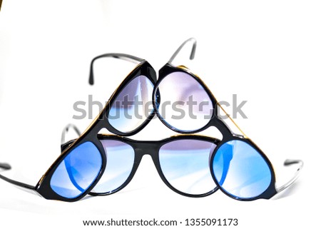 unisex isolated eyewear sunglasses with mirrored blue lenses for men and woman on background