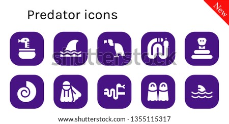 predator icon set. 10 filled predator icons.  Collection Of - Snake, Shark, Vulture, Fossil, Fins