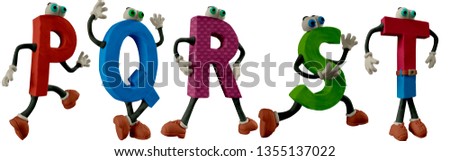 Alphabet handmade with plasticine. Funny letters “P-T” with arms, legs and eyes. Isolated on white background – Image