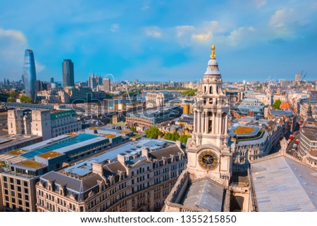 View of London cityscape from the Stone Gallery of St. Paul's Cathedral