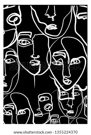 Abstract face continuous line drawing Fashion vector contemporary illustration Royalty-Free Stock Photo #1355224370