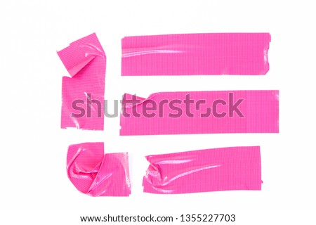 Set of Pink tapes on white background. Torn horizontal and different size Pink sticky tape, adhesive pieces. Royalty-Free Stock Photo #1355227703