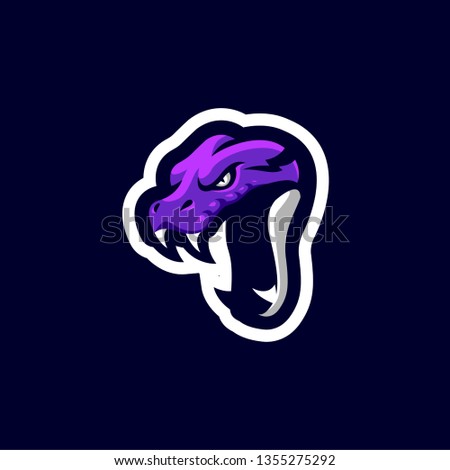 Purple Snake Head Mascot Logo for Sport and Esport isolated on dark background