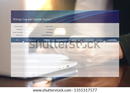 Mileage Log and Expense Report chart on work space background. Financial management concept