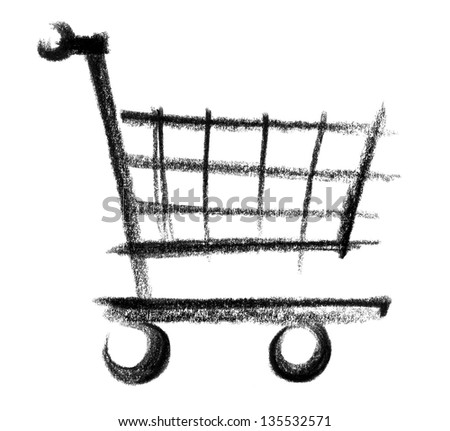 crayon-sketched illustration of a shopping cart