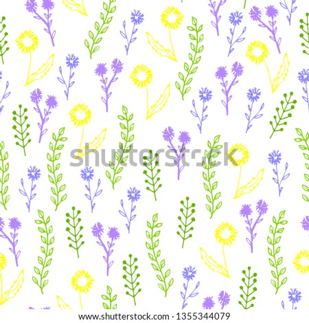 colorful hand drawn floral seamless pattern, vector.