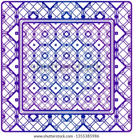 Design With Abstract Hand Drawn Geometric Pattern With Decorative Element. Vector Illustration. Template Design For Card, Shawl, Bandanna, Fashion Print.