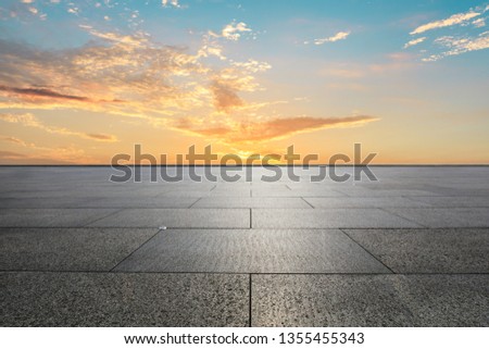Empty square floor and beautiful sky clouds at sunset