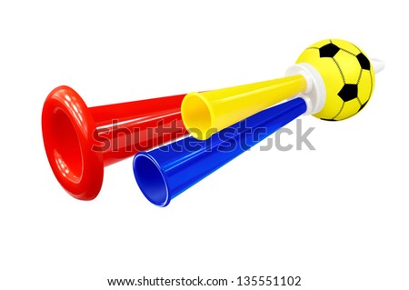 Colorful whistle soccer fan on white background Royalty-Free Stock Photo #135551102