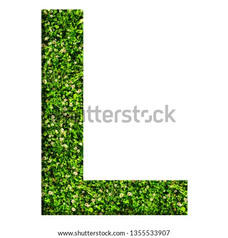Alphabet letter L made of green grass and clovers. Letter isolated on white background Royalty-Free Stock Photo #1355533907