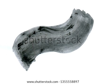 Grey Wavy line created by black ink, Hand-drawn on white paper. Transparent texture. Design element for banner, print, template