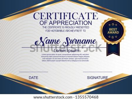 Creative Certificate Of Appreciation Award Template. Illustration Certificate Horizontal In A4 Size Pattern. Royalty-Free Stock Photo #1355570468
