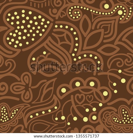 vector pattern of asymmetrical and floral ornament with stylized plants and dots. great for packaging design, textile, detail of invitation card and other prints