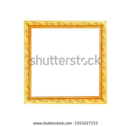 Gold flower with leaf in printed convex patterns around picture frame isolated on white background