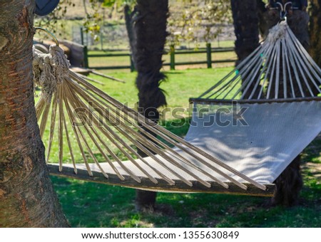 Hammock under the tree in a sunny day near a farmer - relax rest meditation concept