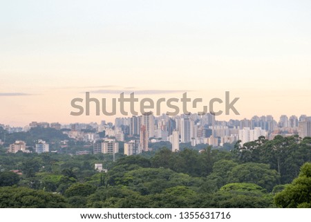 Beautiful landscape view at sunset time of the city of Sao Paulo in Brazil, The shot is from Sunset square or in portuguese "praça por do sol"