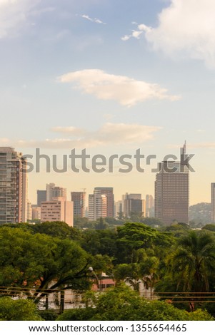 Beautiful landscape view at sunset time of the city of Sao Paulo in Brazil, The shot is from Sunset square or in portuguese "praça por do sol" in the Vila Madalena neighborhood