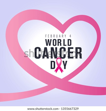 February 4, World Cancer Day. Creative greeting card, ribbon banner, template.