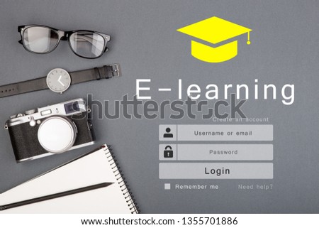 E - learning concept, online education login or registration screen