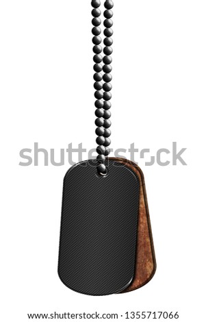 black and rusty metal tag and necklace. isolated with clipping path. 3d illustration.