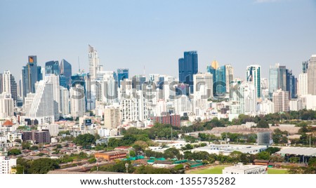 high buildings panorama downtown of Bangkok City and Lumpini park Thailand 