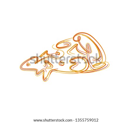 Slices of pepperoni pizza on table, Hand Drawn Sketch Vector illustration. 
