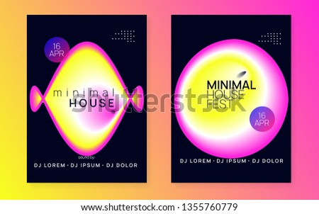 Summer music set. Electronic sound. Night dance lifestyle holiday. Abstract disco club presentation template. Fluid holographic gradient shape and line. Fest poster and flyer for summer music.
