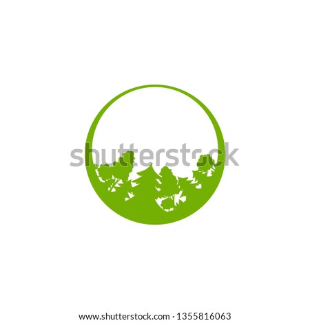 Green forest  in circle isolated on white. organic symbol. wood and trees logo. Natural, fresh, eco logo. Wild nature.  environment day logo. Earth day or Arbor day icon. Vector illustration. 