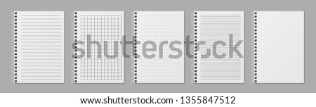 Realistic line notobooks. Blank open padded sketchbook with dots and lines for writing message vector templates