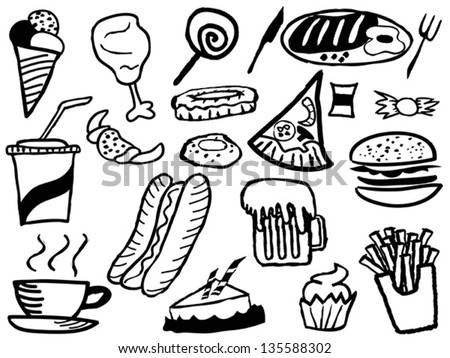 the doodle background with junk foods
