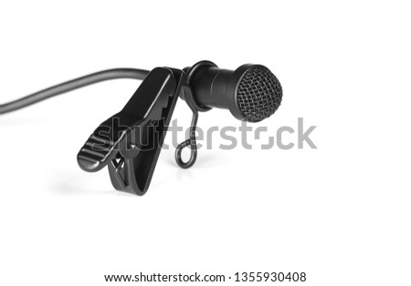 tie clip microphone isolated on white background