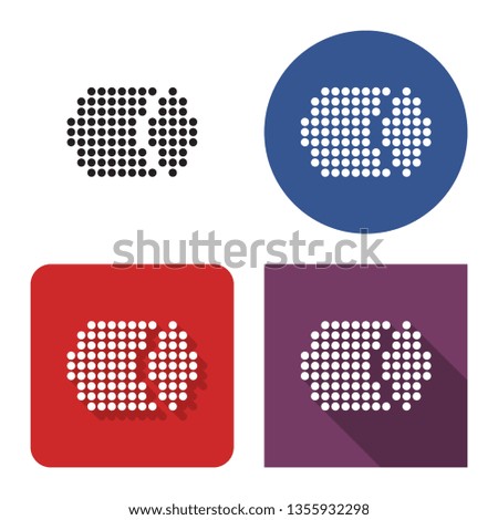 Dotted icon of boiled sausage in four variants. With short and long shadow