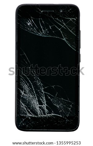 smartphone with a broken screen on a white background. isolate