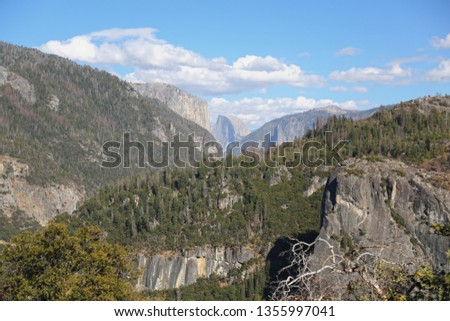 Landscape in Yosemite National Park and view of the mountain Half Dome
