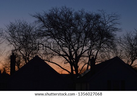 Peaceful Suburban Homes Colorful Dawn Sky